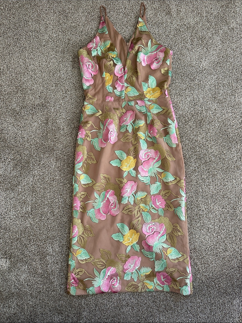 Floral Embroidered Spaghetti Strap Dress - Dress the Population - Size Medium